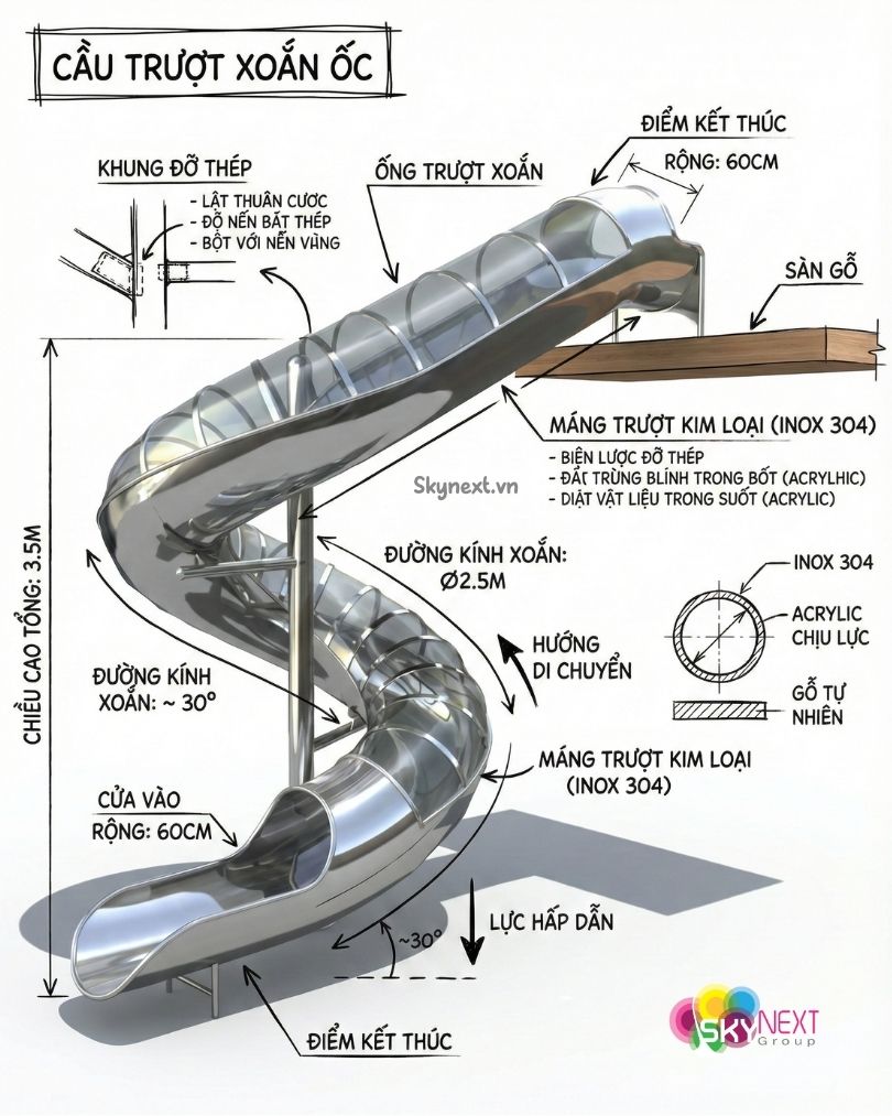 cầu trượt Inox trong nhà ngoài trời
