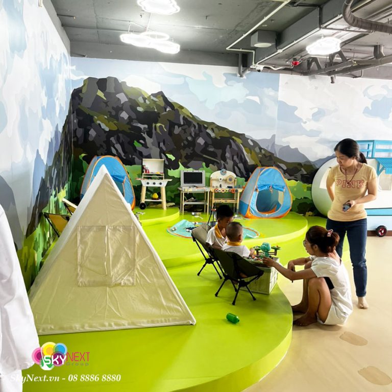 Backdrop chụp hình chủ đề Dino Land, sử dụng bóng và họa tiết lá cây.