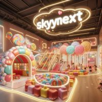 Hồ bóng trẻ em SkyNext trong nhà với ánh sáng neon và màu sắc kẹo ngọt