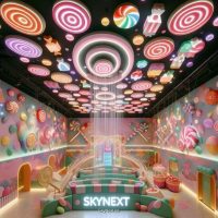 Trần khu vui chơi SkyNext trang trí họa tiết kẹo xoắn sắc màu