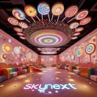 Khu vui chơi SkyNext chủ đề kẹo ngọt với ánh sáng và cầu trượt rực rỡ