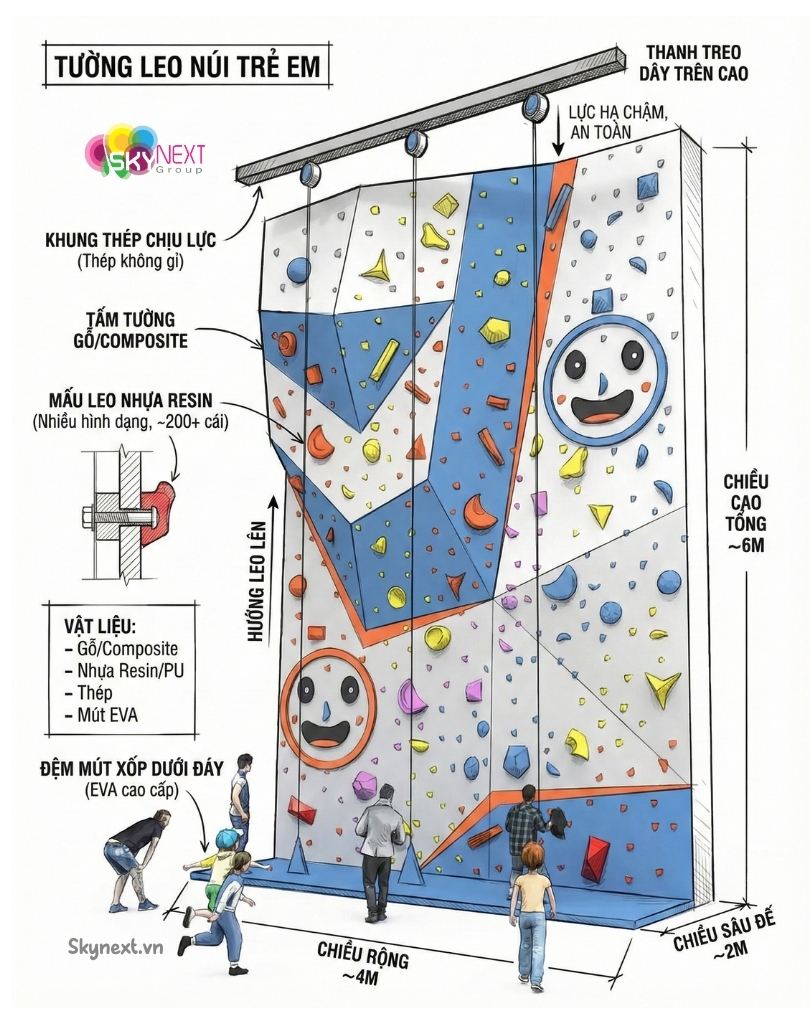 Tường leo núi trẻ em cao 6m