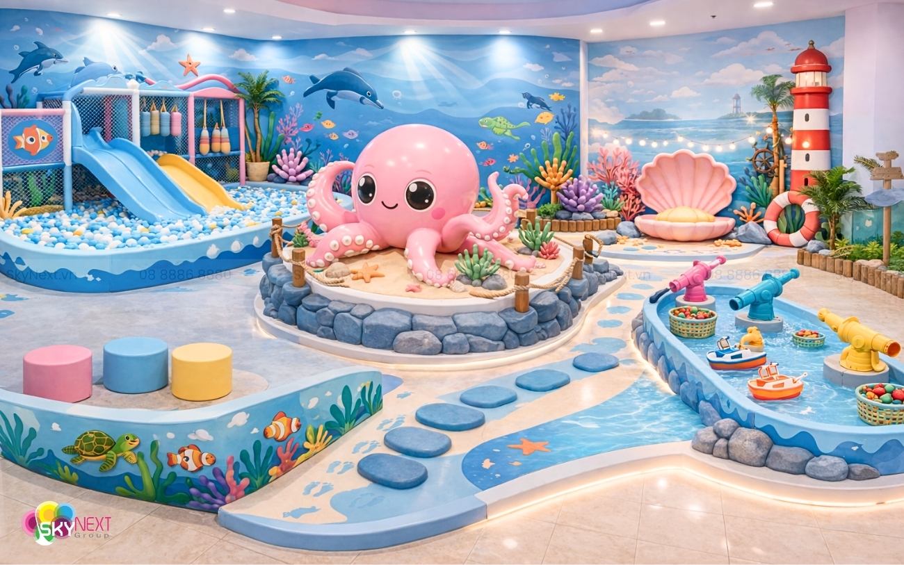 Điêu khắc 3D bạch tuộc trang trí không gian khu vui chơi trẻ em