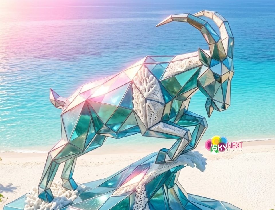 Điêu khắc tạo hình linh vật dê thủy tinh hộp đèn lung linh