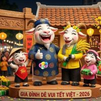 Gia đình linh vật dê trong dịp Tết nguyên đán