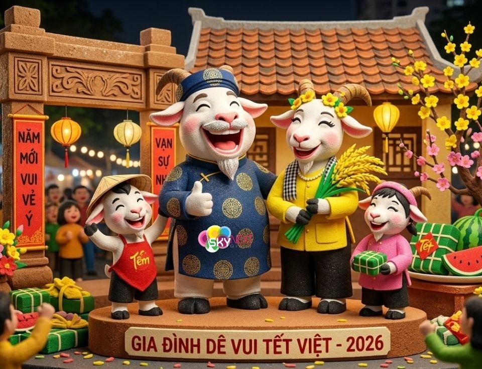 Gia đình linh vật dê trong dịp Tết nguyên đán