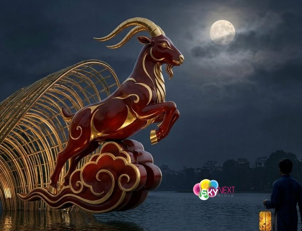 Linh vật dê composite sơn son thếp vàng