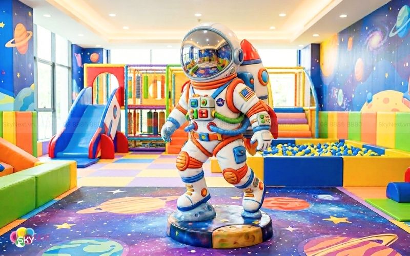 Mô hình linh vật điêu khắc 3D phi hành gia trang trí không gian khu vui chơi