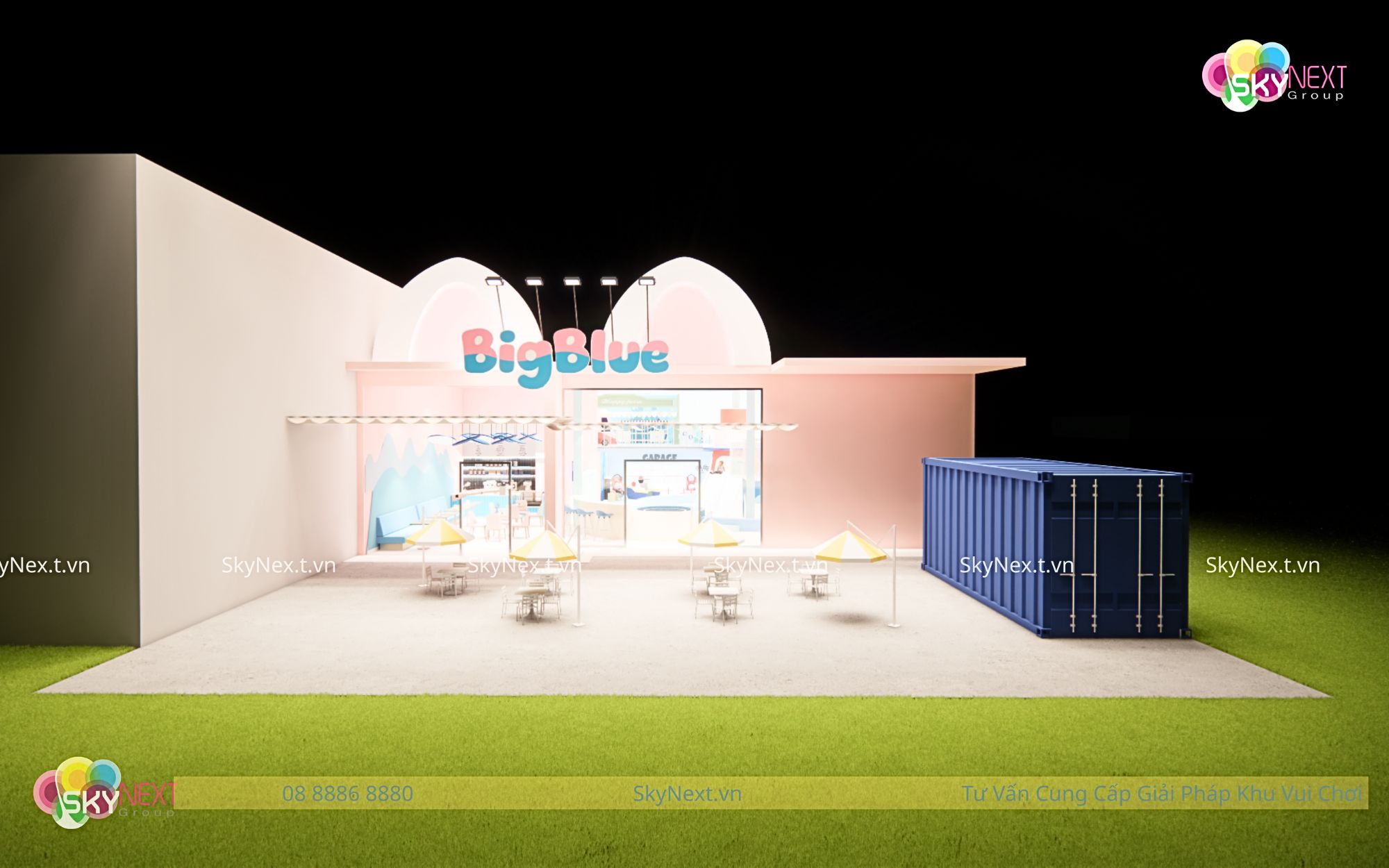 Công Trình Khu Vui Chơi Big Blue Cafe Kids 200m2 Tại Đắk Lắk 1 Big Blue Cafe Kids là mô hình khu vui chơi trẻ em kết hợp cà phê